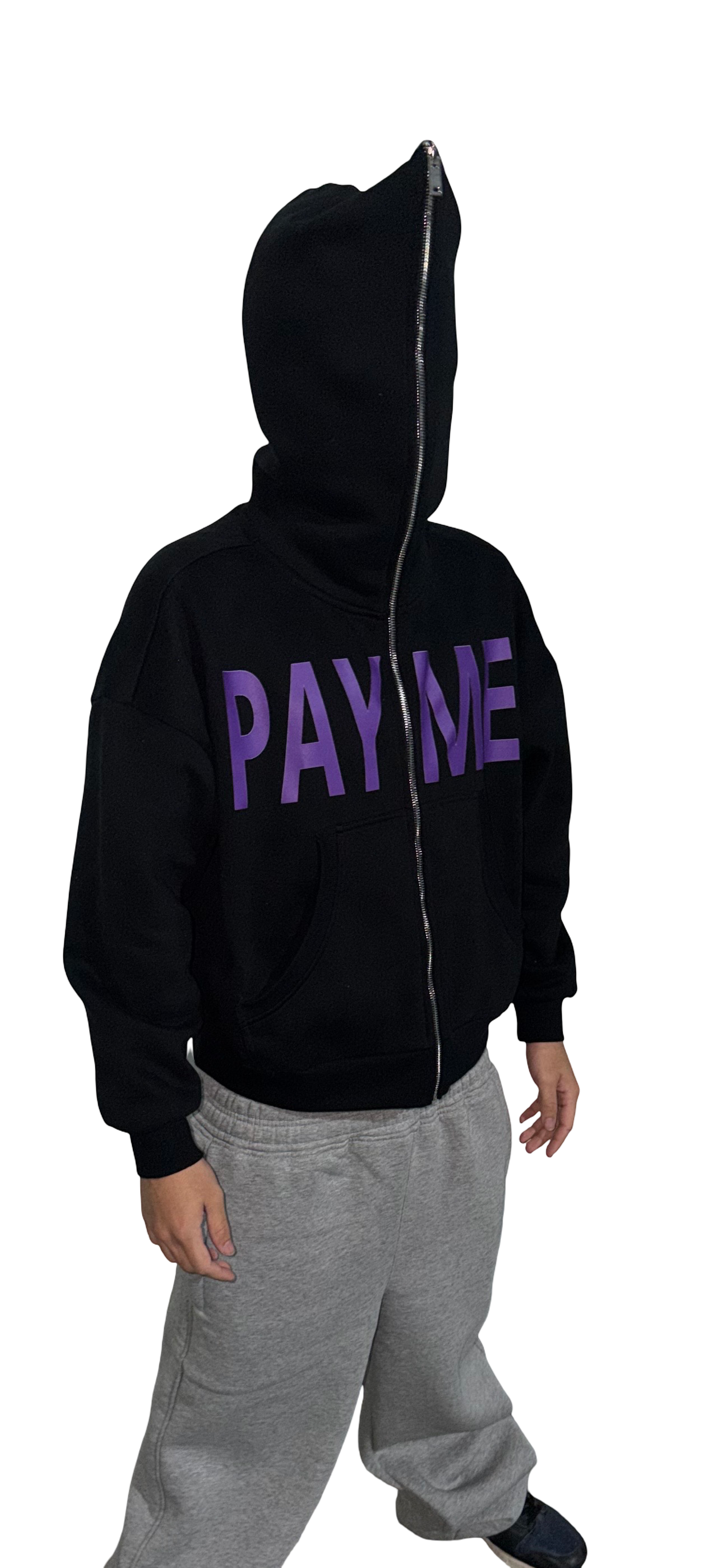 FLCR “PAY ME” full-zip body bag hoodie *slightly cropped*