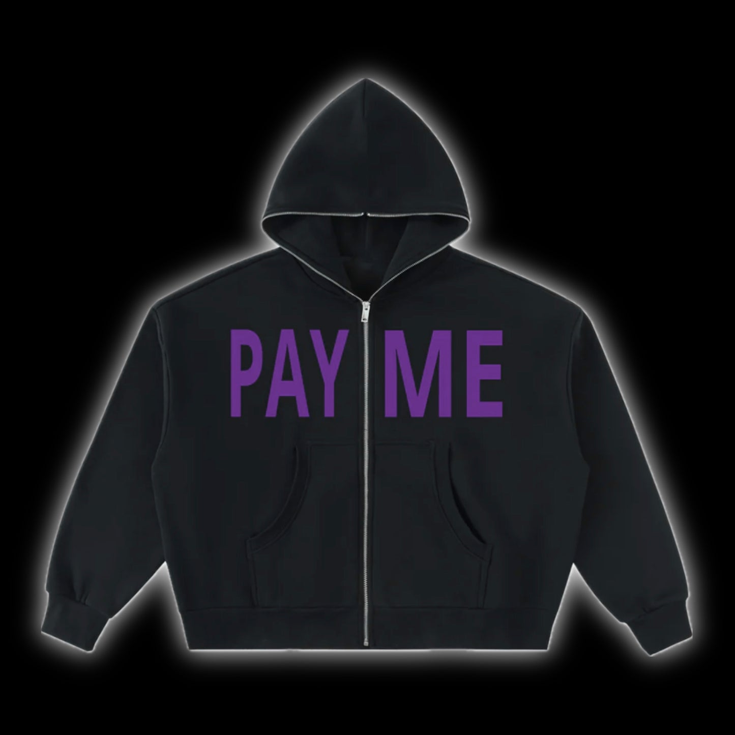 FLCR “PAY ME” full-zip body bag hoodie *slightly cropped*