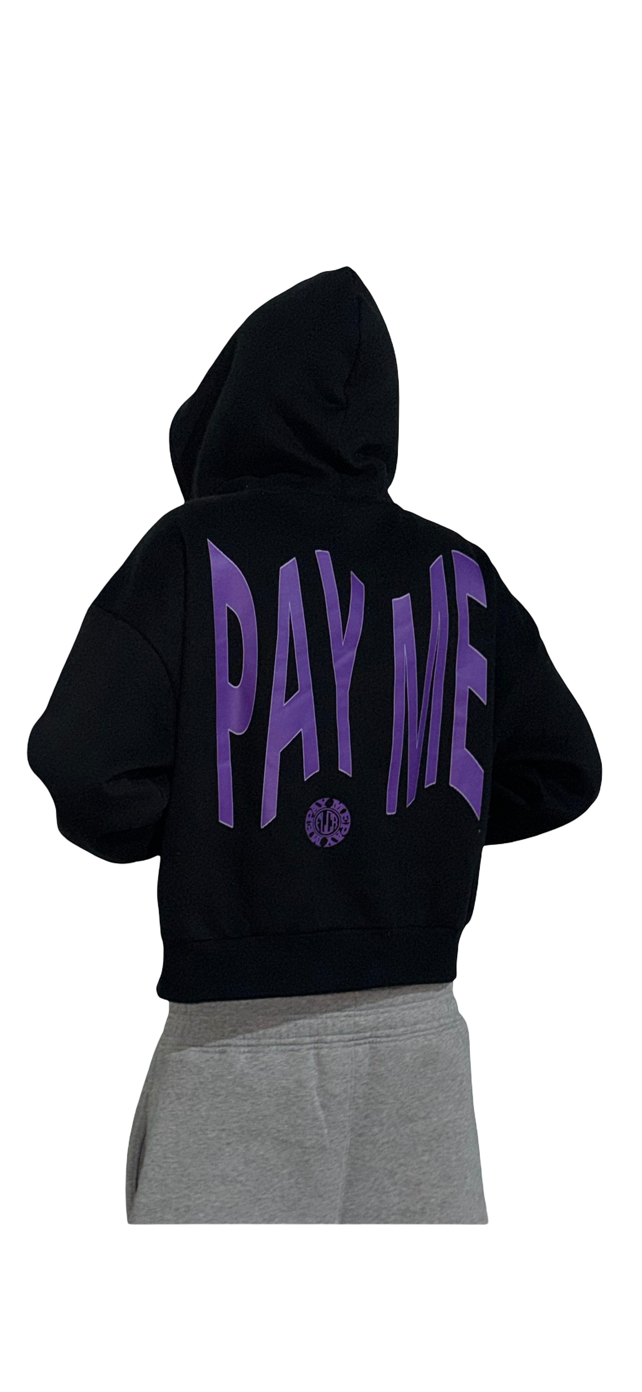 FLCR “PAY ME” full-zip body bag hoodie *slightly cropped*
